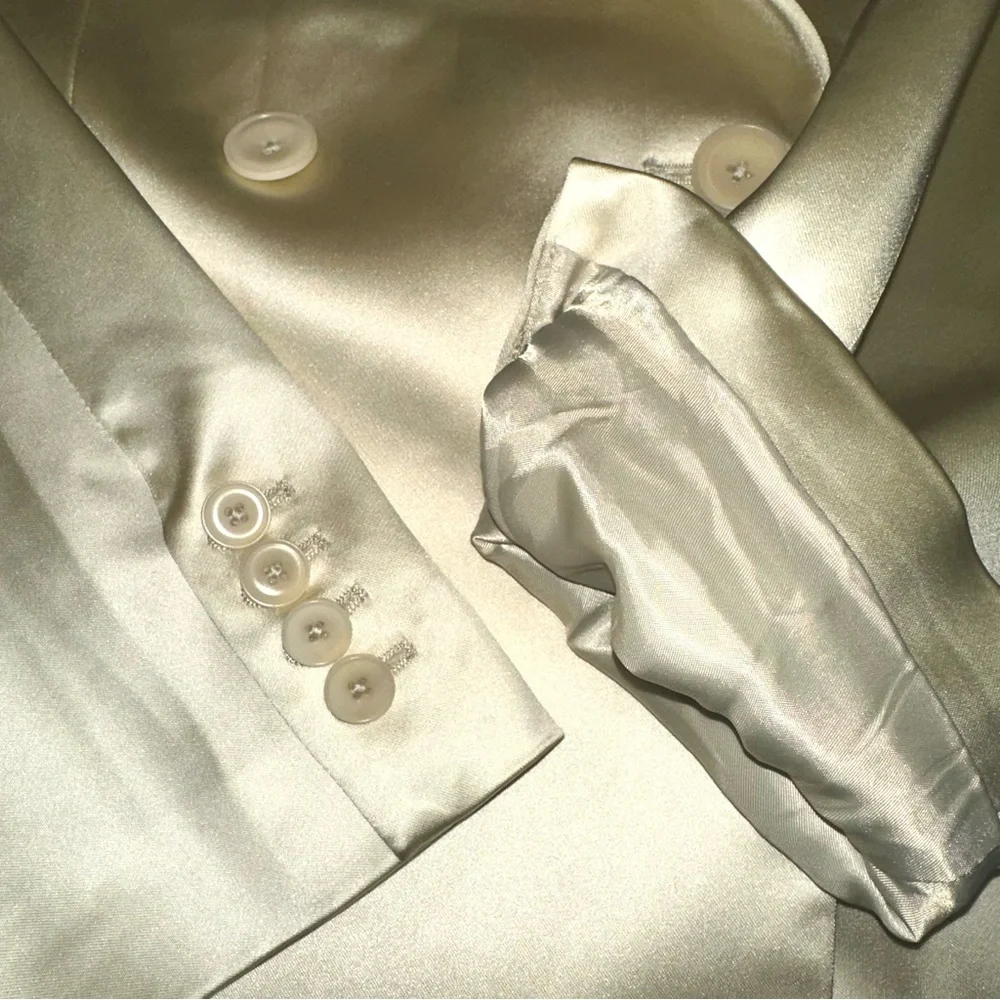 NWT Helsa Heavy Satin Double Breast Blazer‎ In Bone/Ivory Size XS Oversized